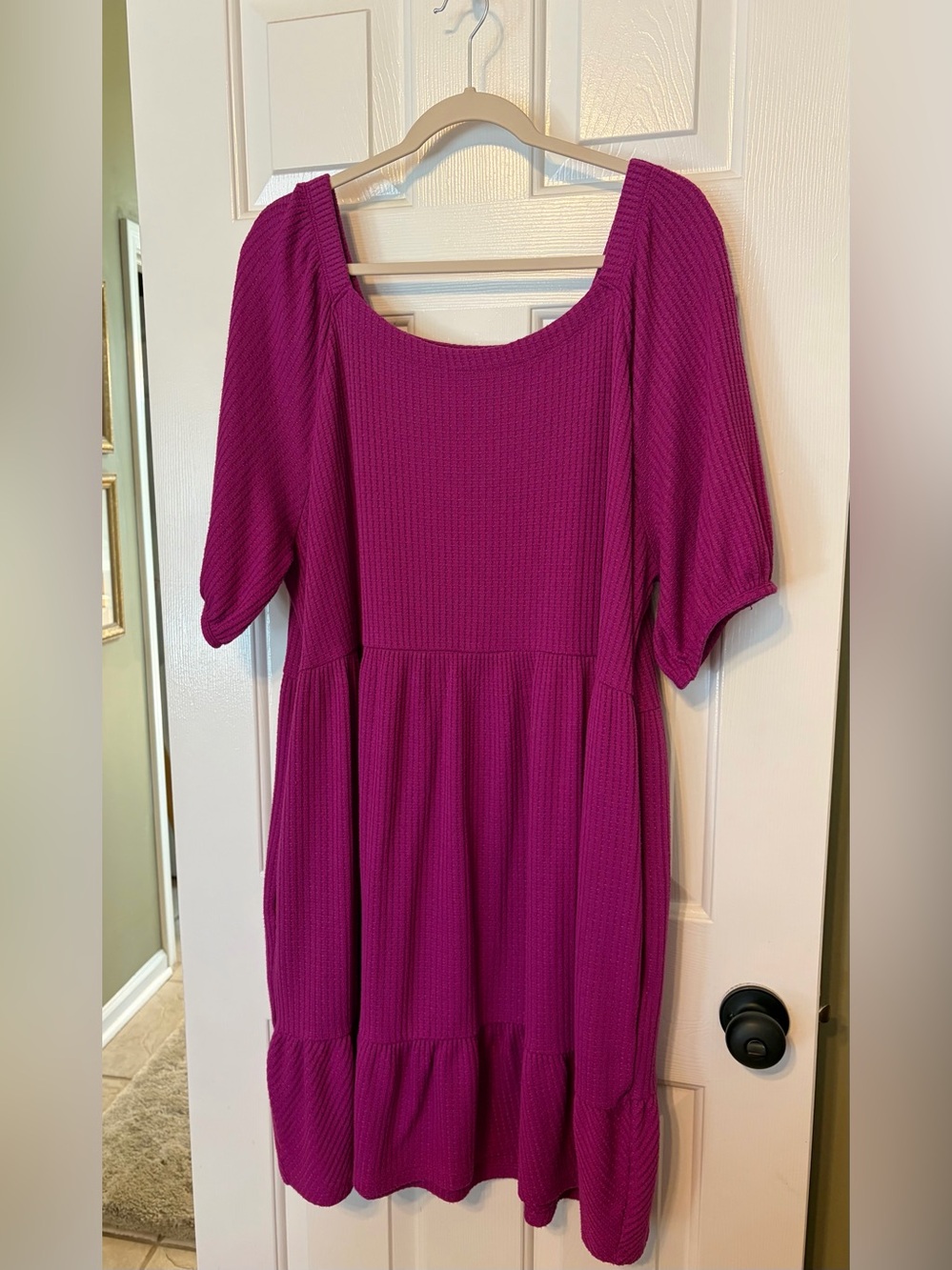 Terra & Sky Magenta Pink Puff-Sleeve Ruffle Hem Dress, Size 2X